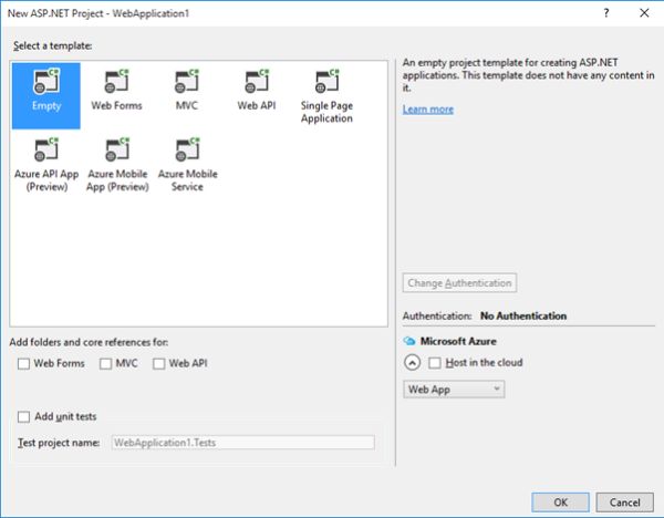 Project Template Dialog box 